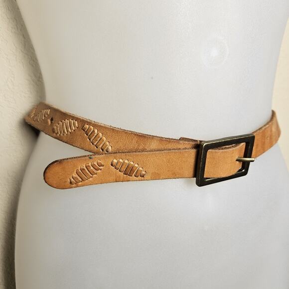 J.Crew Womens Tooled Leather Belt Stitched Accent Western Casual Boho Cowgirl M - Picture 1 of 15